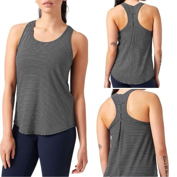 Lululemon Womens Love Tank Top Pleated Black White Stripe Hype Pima Move - Picture 1 of 6